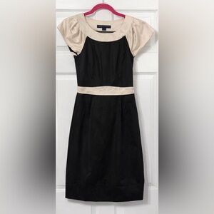 French Connection Black Dress with Cream Waistband Sz 6